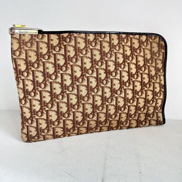 Vintage Christian Dior Logo Print Canvas Clutch Unisex - Picture 1 of 15